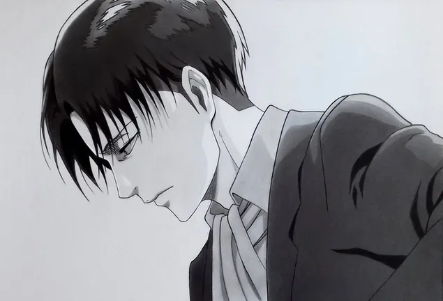 Kaptein Levi Ackerman syaansig in swart en wit 2K muurpapier