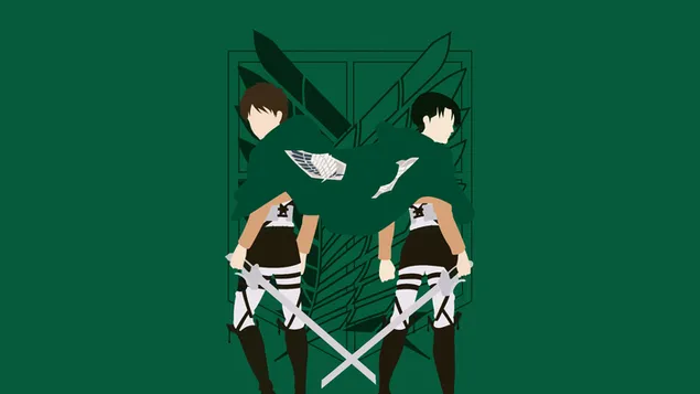 Kaptein Levi en Eren saam in die vorm van die regiment se logo 2K muurpapier