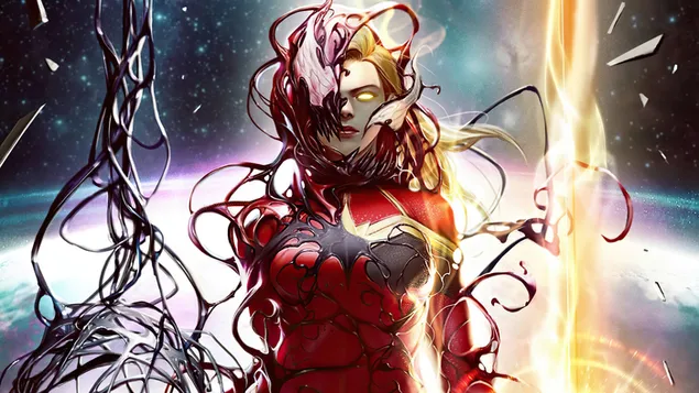 Hình nền Captain Marvel (Carol Danvers) Carnage Symbiote 4K