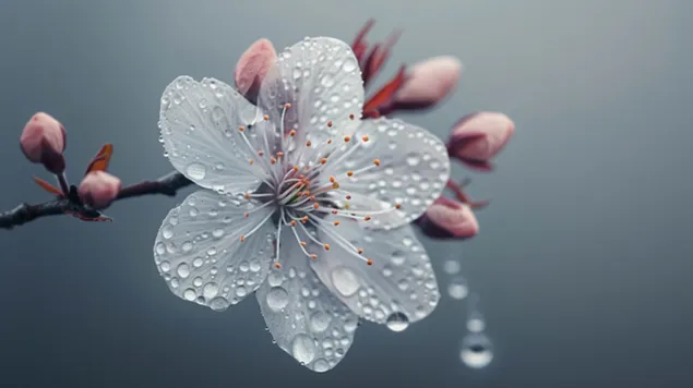 A fehér cseresznyevirág virágok magával ragadó szépsége 8K háttérkép