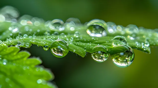 potret makro daun berembun yang menawan unduhan