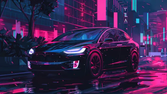 לכידת הכוח החשמלי של טסלה דגם X בנוף עירוני HD טפט