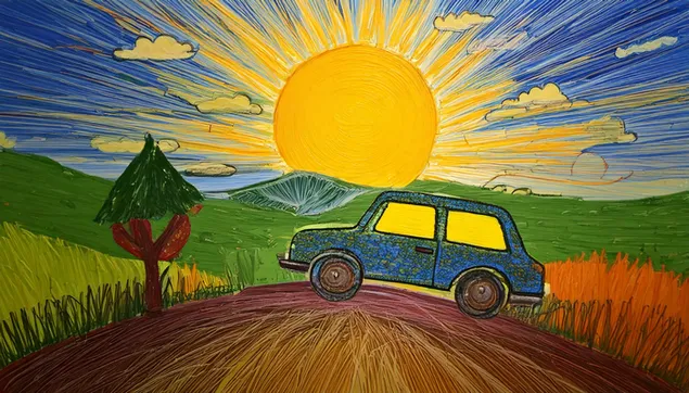 automobil na cesti u zalasku sunca preuzmi