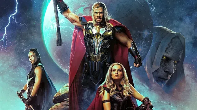Cartel de la película de los héroes de la película Thor, Love and Thunder