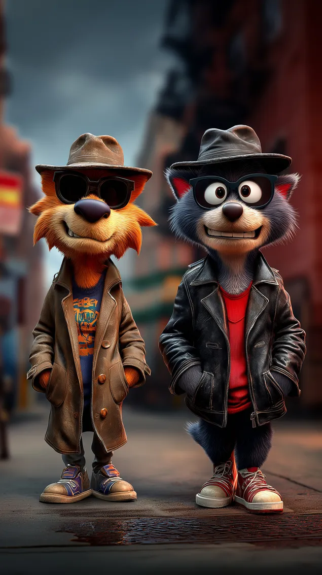 משקפי שמש בסגנון רחוב עם דמויות מצוירות של שועל וחתול HD טפט