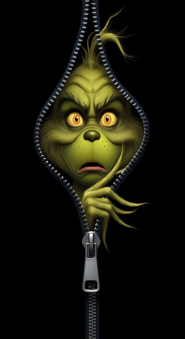 cartoon grinch peeking from a zipper eroflueden