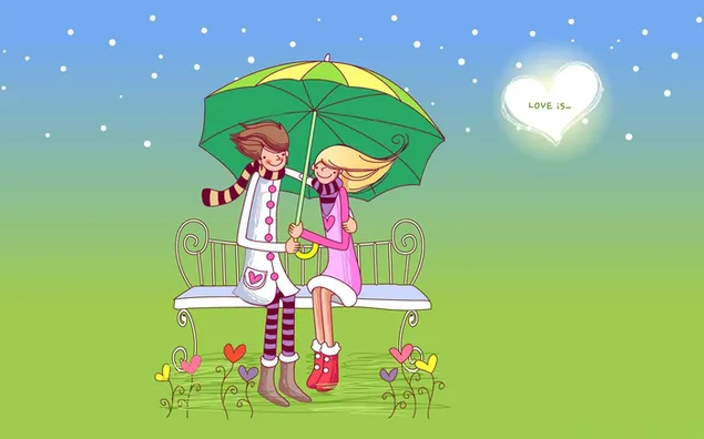 그린 블루 필드에 앉아 만화 애호가 캐릭터 HD 배경화면