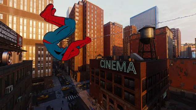 Cartoon Spider-man in the city