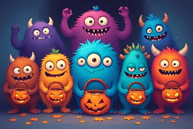 “Raksasa mesra gaya kartun muslihat atau merawat, reka bentuk yang berwarna-warni 2K kertas dinding