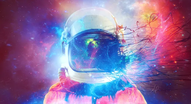 Casco de astronauta pintado de colores