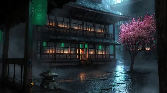 Castillo japonés lloviendo vista
