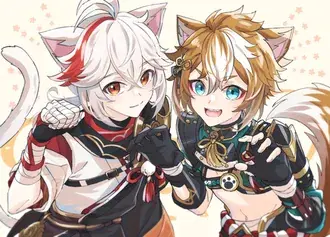 El hombre gato Gorou y Kazuha (Ganshin Impact) 2K fondo de pantalla