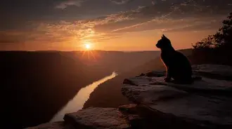 hinh bong meo tren rocky overlook voi dong song uon luon qua thung lung tai xuong