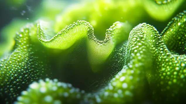 Hình nền Tảo Caulerpa Macroalgae: Những chiếc lá hình dải ruy băng được chiếu sáng dưới nước 4K