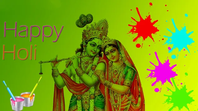 與克里希納勳爵和拉達吉一起慶祝灑紅節 2K 壁紙