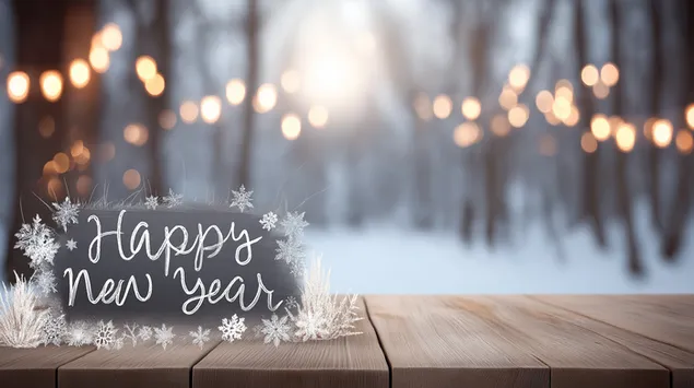 מסר חגיגי על משטח עץ בסביבה חורפית 2K טפט