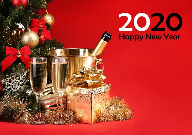 Feestelijke toast met champagne voor het jaar 2020 2K achtergrond