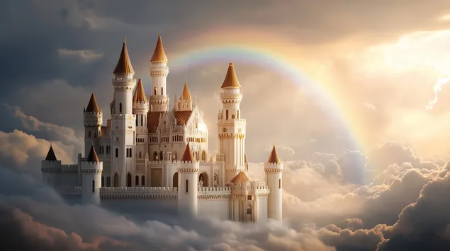 天國城堡：金色彩虹般的童話城堡 2K 壁紙