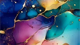 Celestial Ink: A Fusion of Colors and Metallic Accents 8K wallpaper