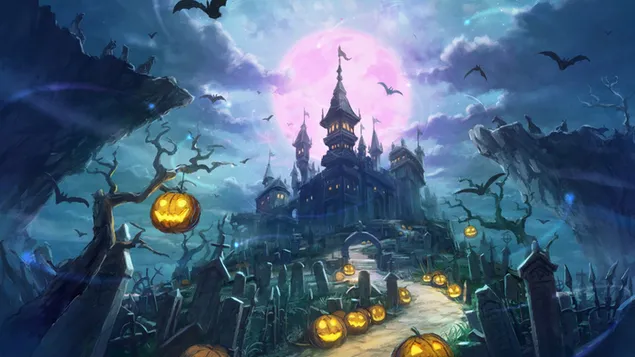 Cementerio y casa embrujada de Halloween descargar