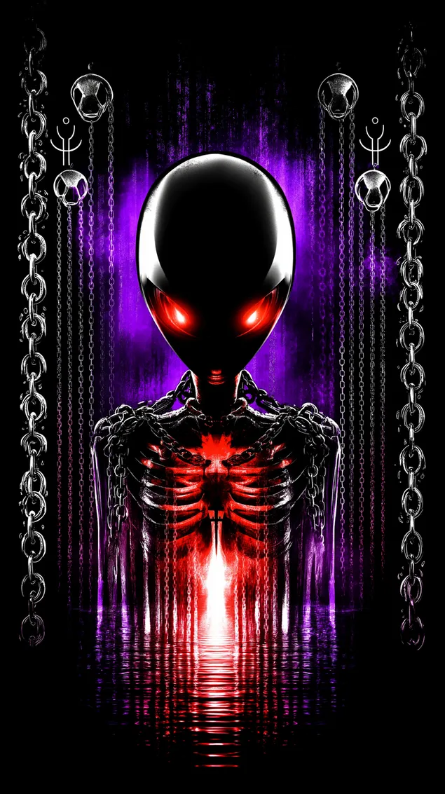 priklenjeno kovinsko bitje z zarecim jedrom in simboli prenos