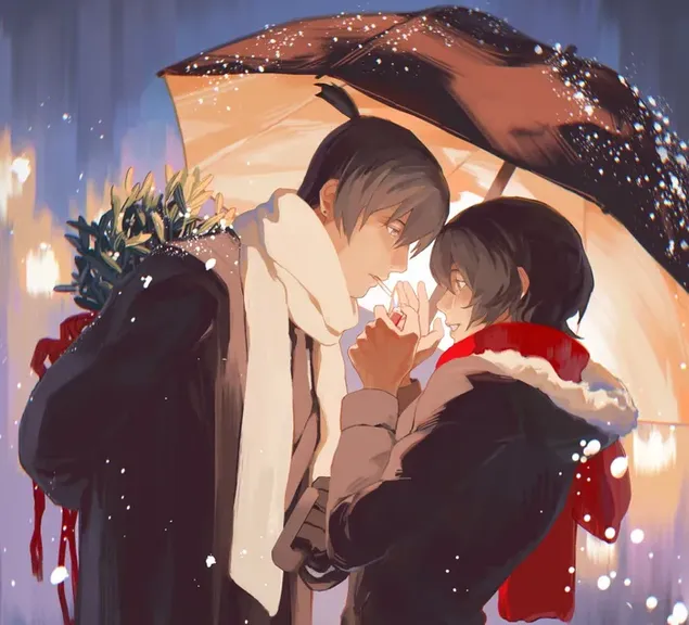 Gadis anime siri sastera Chainsaw Man dan budak lelaki menyembunyikan bunga di belakang 2K kertas dinding