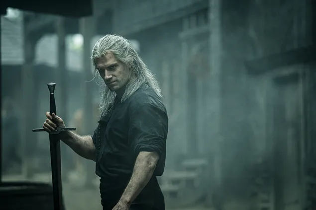Character of the series The witcher with long white hair