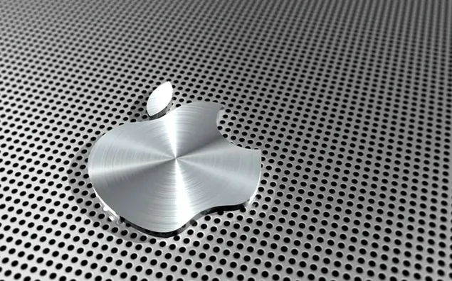 穴あきグレーの背景にチャーミングな Apple ロゴ