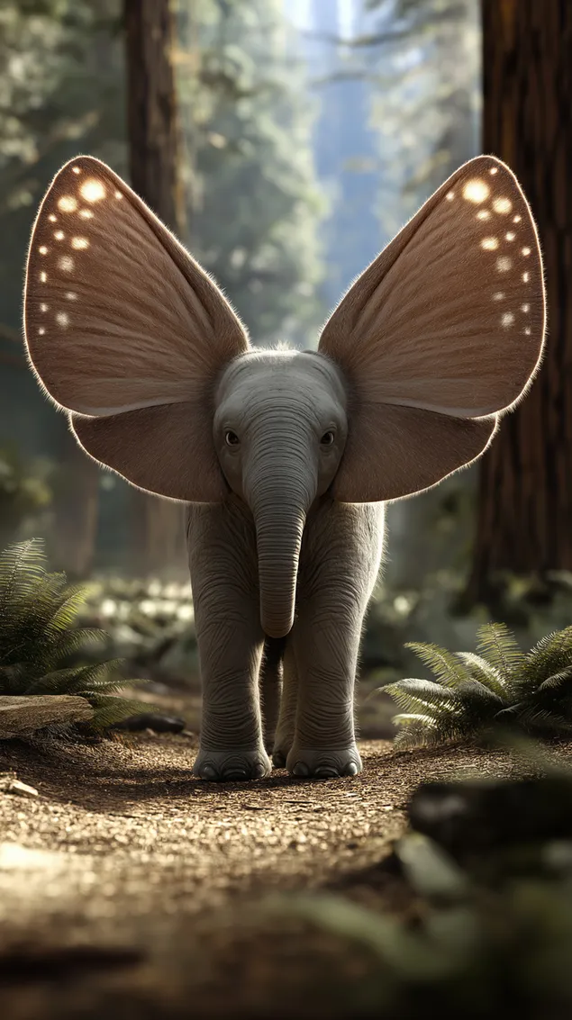 ocharovatelno bebe slonche s golemi krila, podobni na moltsi izteglyane