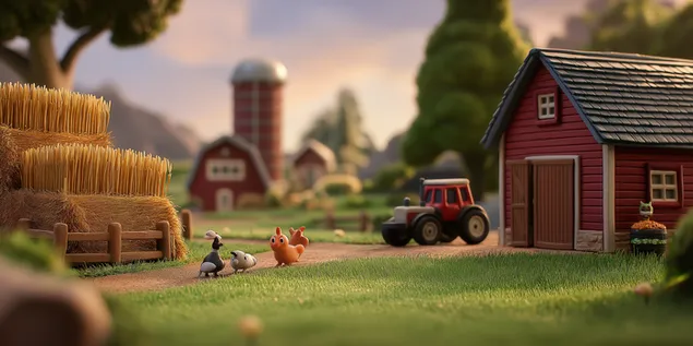 charming claymation farmyard with animals and tractor scene download