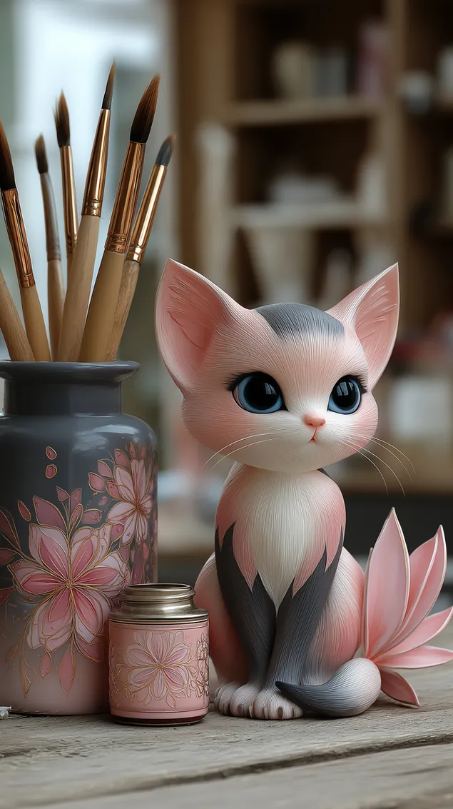 viehattava kissanveistos taiteellisilla siveltimilla lataa