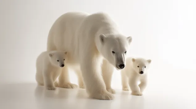 אמא דובת קוטב מקסימה עם שני גורים בסטודיו נקי 2K טפט