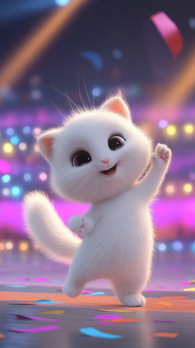 vidam feher cica tancol egy fenyarban uszo szinpadon letoltes