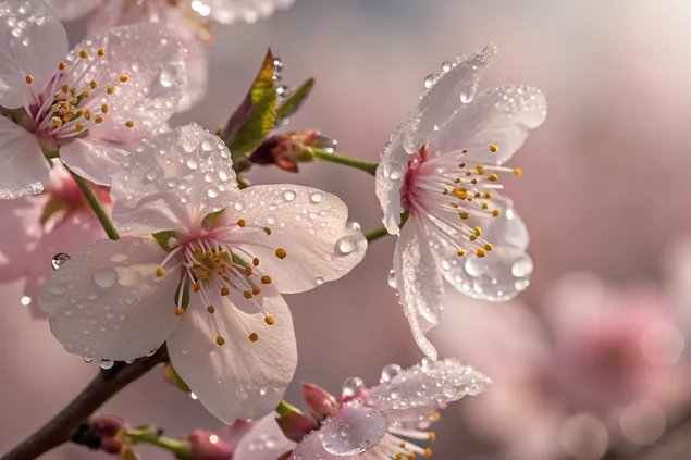 Kiischtebléien mat daubekëssten Bléieblieder 4K Tapeten