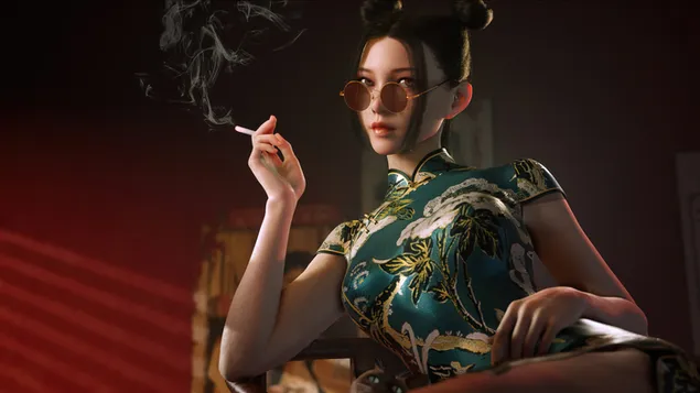 chica china fumando