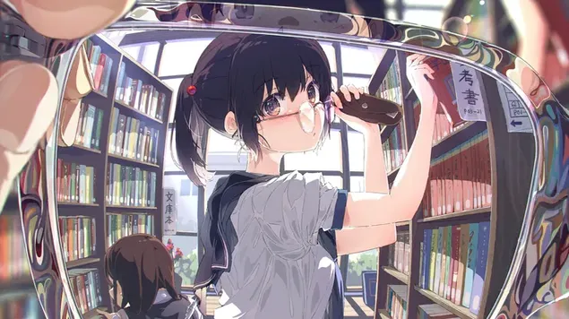 Chica con gafas en la biblioteca descargar
