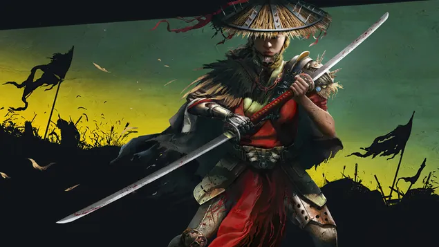 Chica samurái portadora de dos espadas