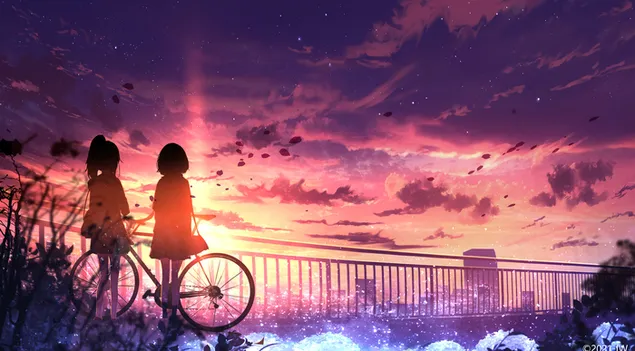 Chicas viendo el atardecer después de la escuela descargar