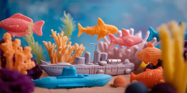 children's clay model submarine scene with aquatic toys download