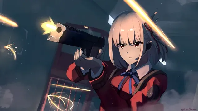 Tapeta Chisato Nishikigi (Shooting) z anime Lycoris Recoil 4K