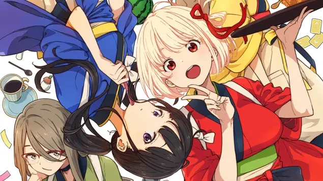 چیساتو نیشیکیگی، تاکینا اینوئه و میزوکی ناکاهارا از Lycoris Recoil کاغذدیواری  4K