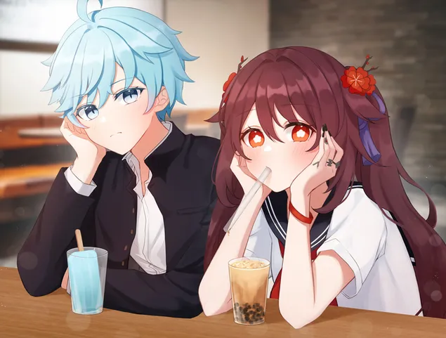 chongyun & hu tao enjoying icedrinks | genshin impact download