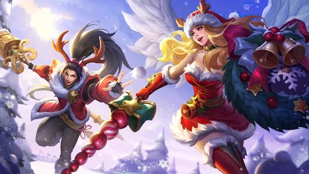Carnaval de Noël 'Zilong' avec 'Freya' - Mobile Legends (ML) 4K fond d'écran