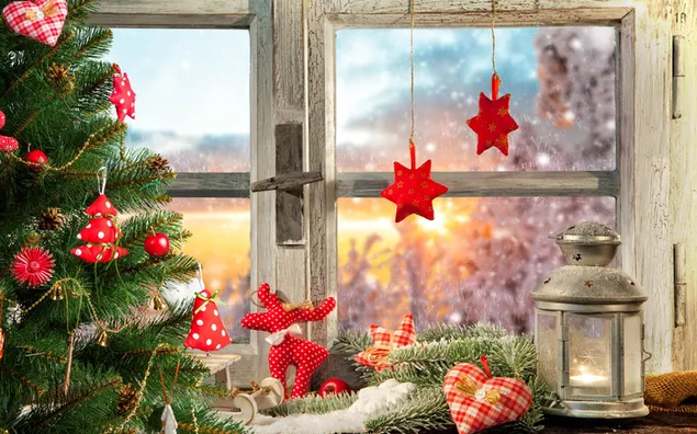 Christmas - decoration, window 2K wallpaper