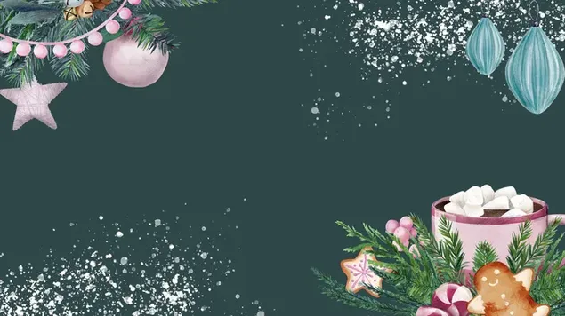 クリスマス - デコレーション、ジンジャーブレッドマン、マシュマロ入りホットココア 4K 壁紙