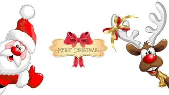 Saudações de Natal do engraçado Papai Noel e Rodolf, o cervo-da-chuva de nariz vermelho HD papel de parede