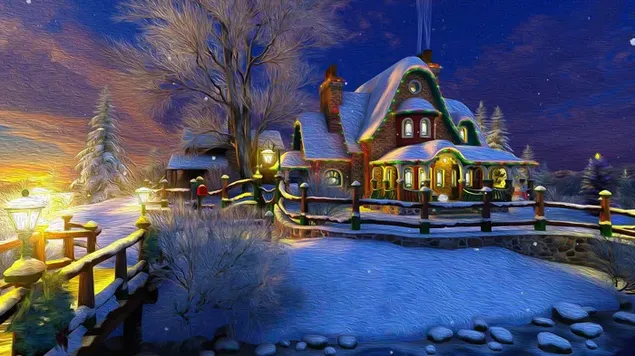 casa de nieve de la noche de navidad