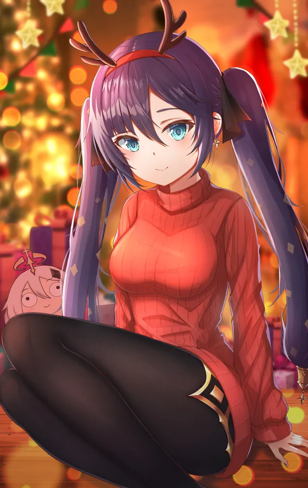 Kerstnacht met Mona (Ganshin Impact) 2K achtergrond
