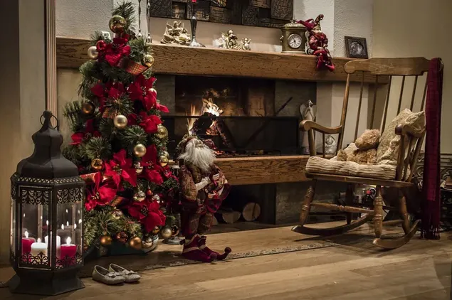 Weihnachtszimmer & Mini-Weihnachtsmann 4K Hintergrundbild