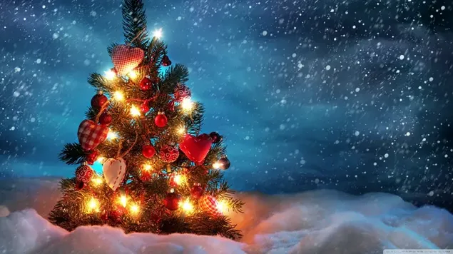 クリスマスツリーと星の夜 2K 壁紙
